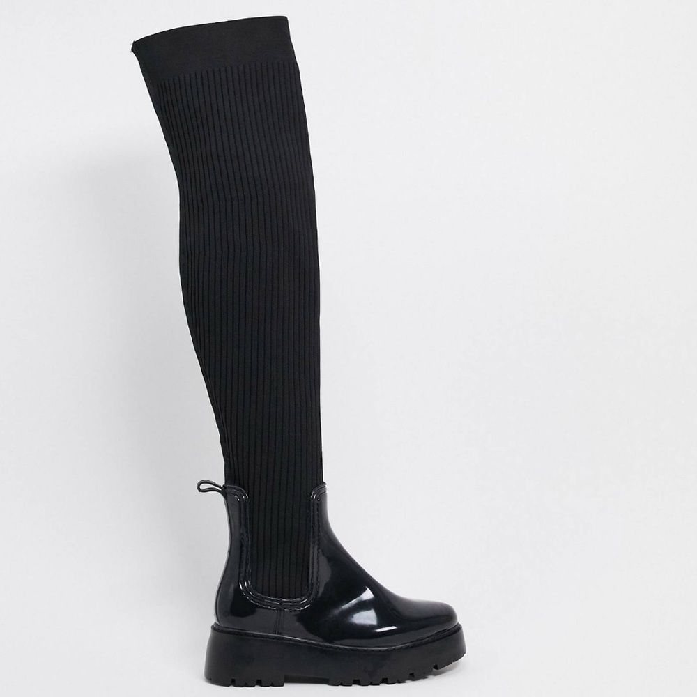 Preloved ASOS Georgia over the knee wellie boot in black